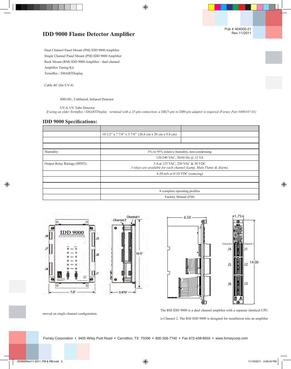 Idd 9000 flame detector amplifier, Products and accessories, Idd 9000 specifications | Forney IDD 9000 Amplifier User Manual | Page 2 / 2