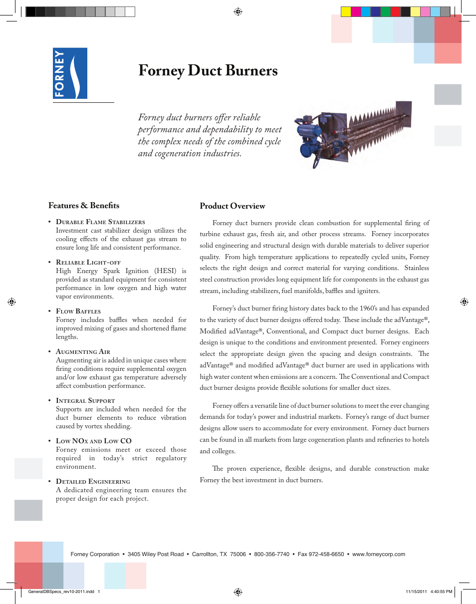 Forney Duct Burner User Manual | 2 pages