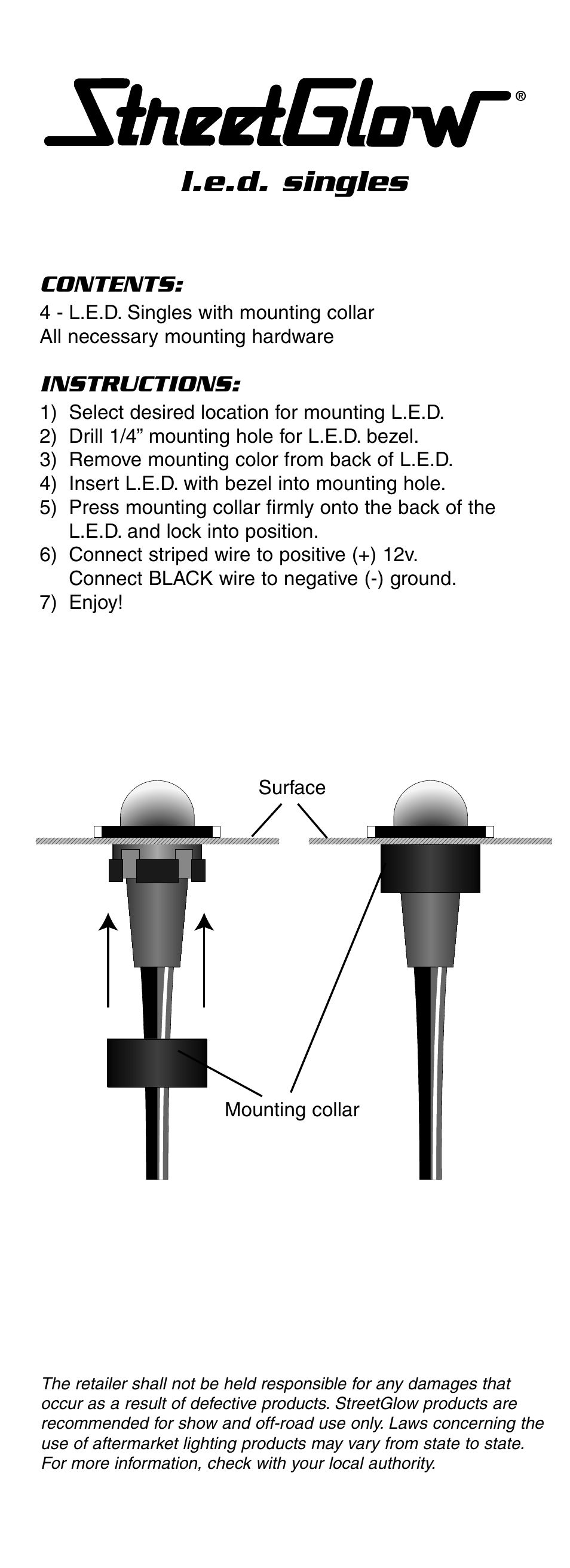 StreetGlow LED Singles User Manual | 1 page