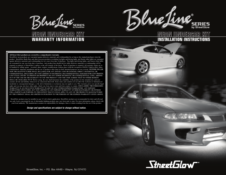 StreetGlow Blue Line Neon Undercar Kit User Manual | 2 pages