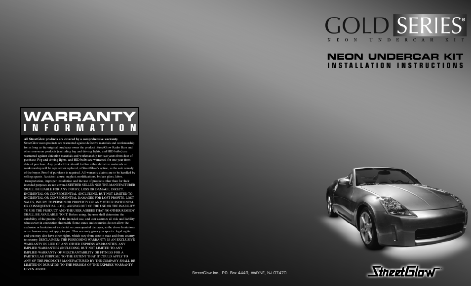 Warranty, Neon undercar kit | StreetGlow Gold Series Neon Undercar Kit User Manual | Page 2 / 2