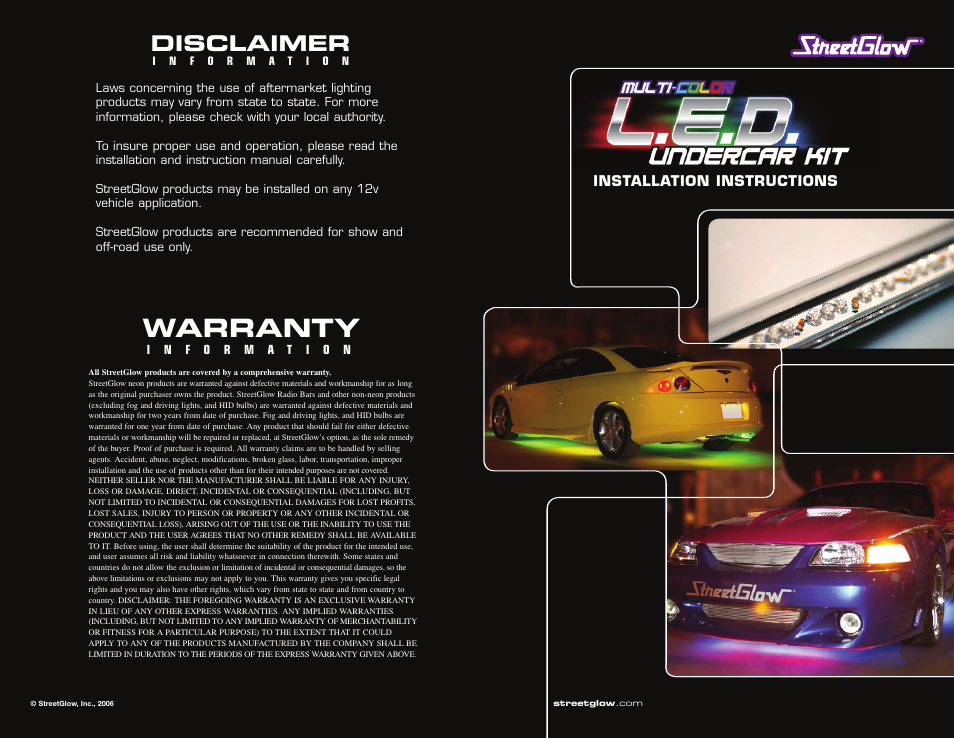 StreetGlow Multicolor LED Undercar Kit User Manual | 2 pages