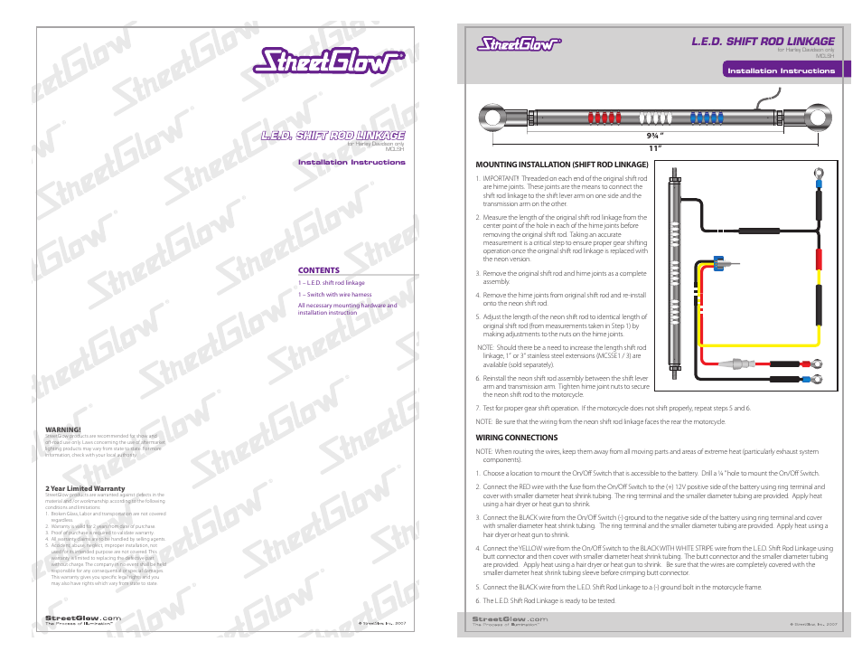 StreetGlow LED Shift Linkage User Manual | 1 page