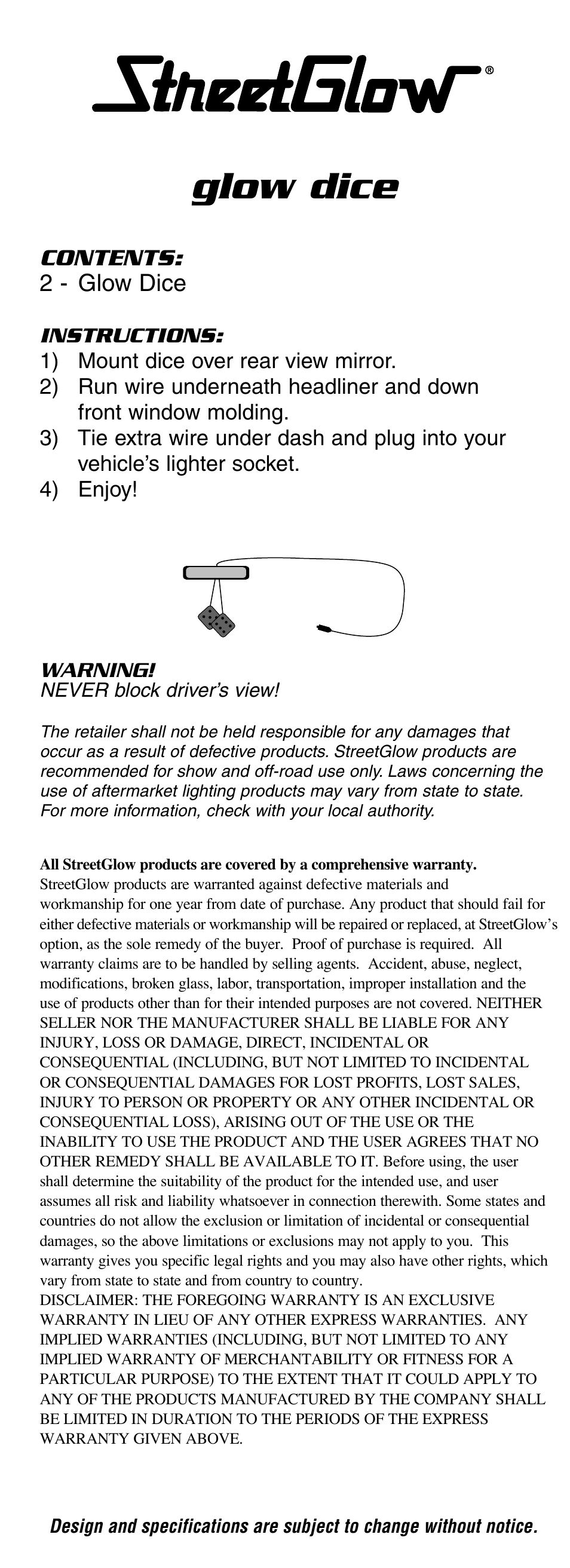 StreetGlow Glow Dice User Manual | 1 page