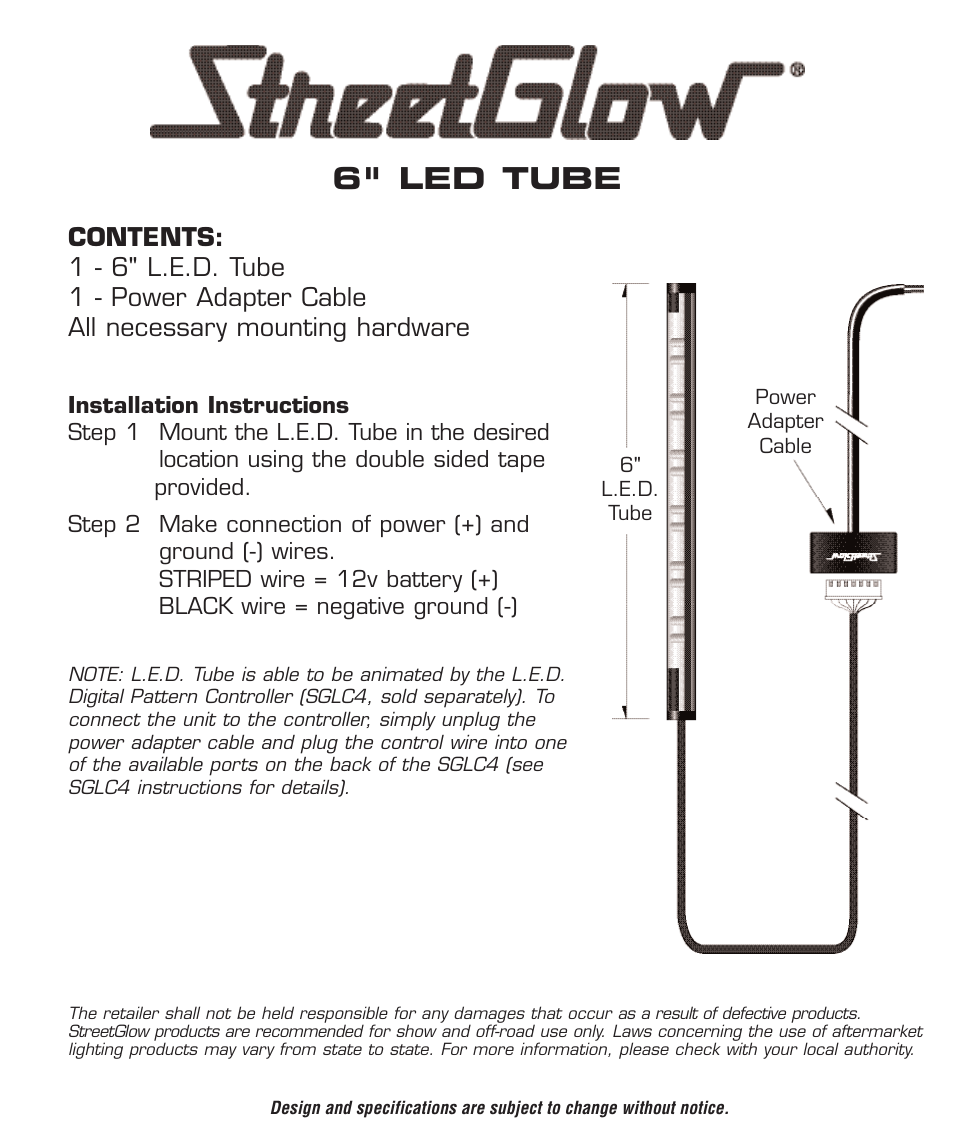 6" led tube | StreetGlow LED Tubes User Manual | Page 2 / 5
