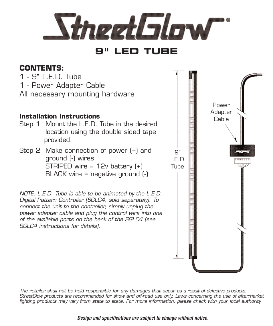 9" led tube | StreetGlow LED Tubes User Manual | Page 3 / 5