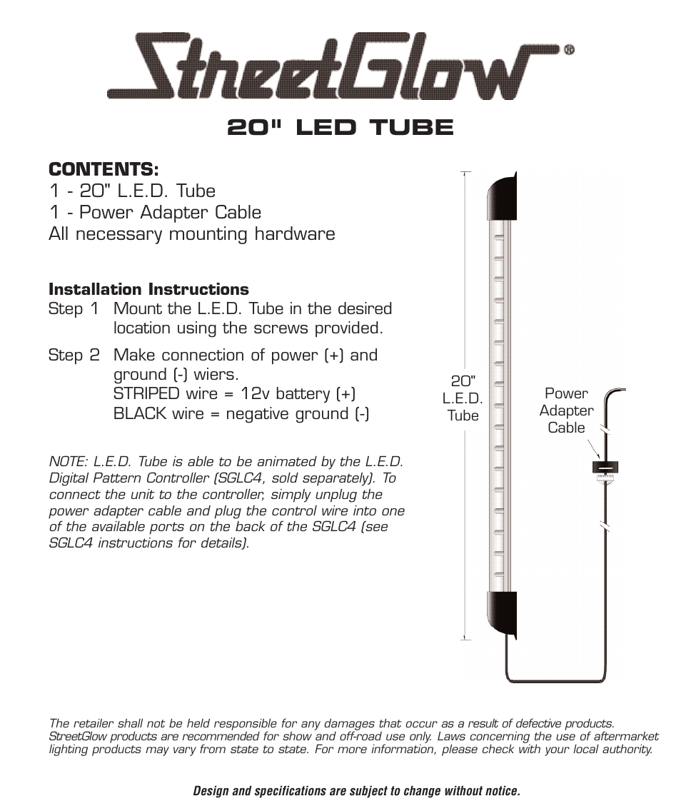 20" led tube | StreetGlow LED Tubes User Manual | Page 5 / 5