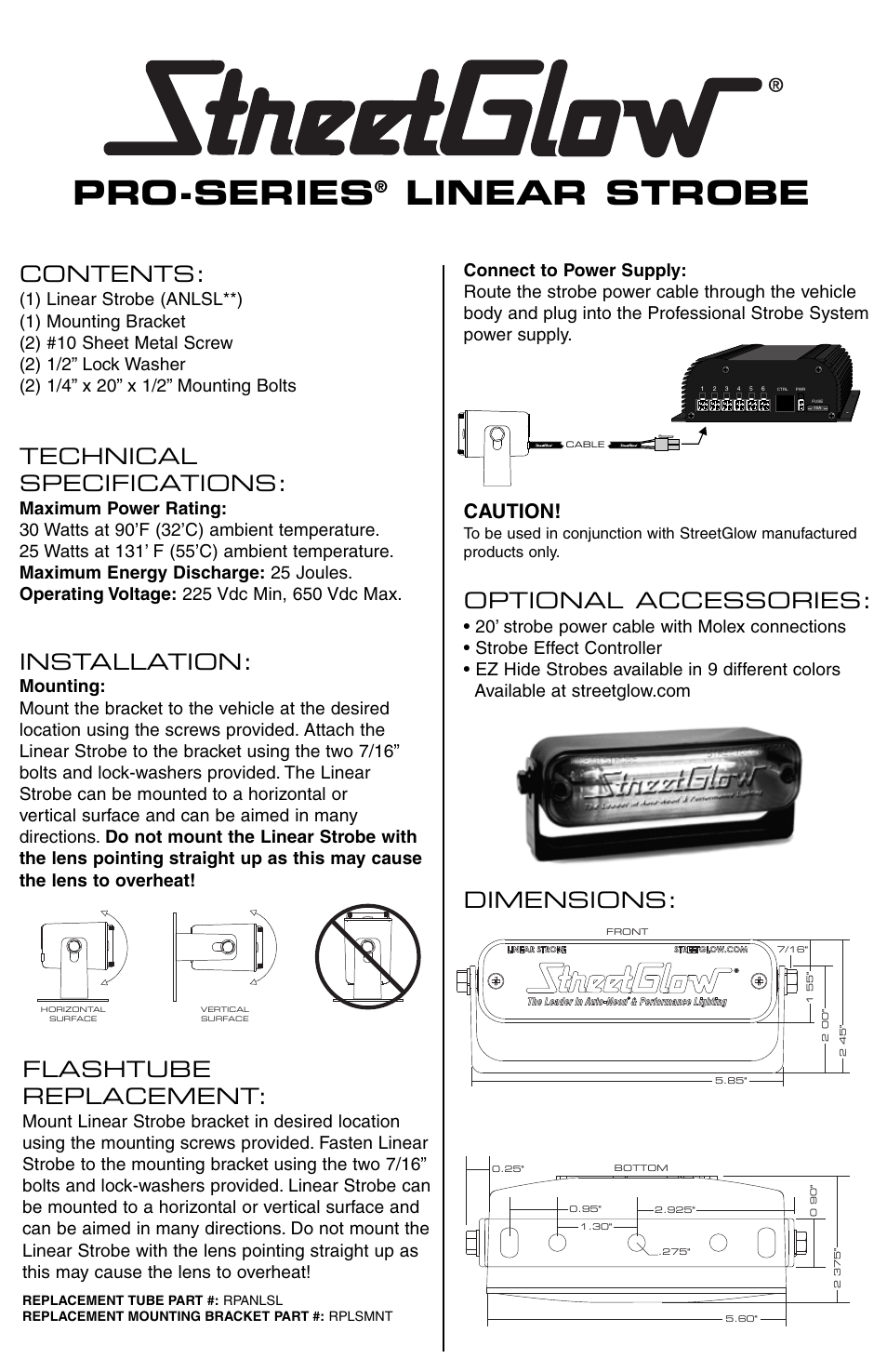 StreetGlow Linear ProStrobe User Manual | 2 pages