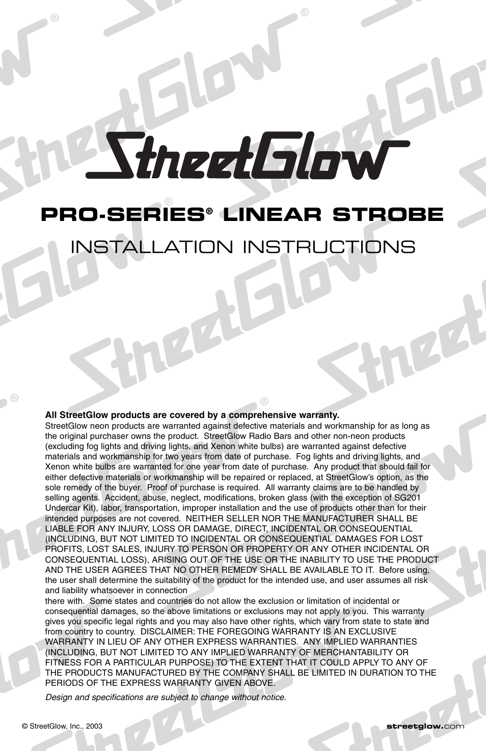 Pro-series, Linear strobe, Installation instructions | StreetGlow Linear ProStrobe User Manual | Page 2 / 2