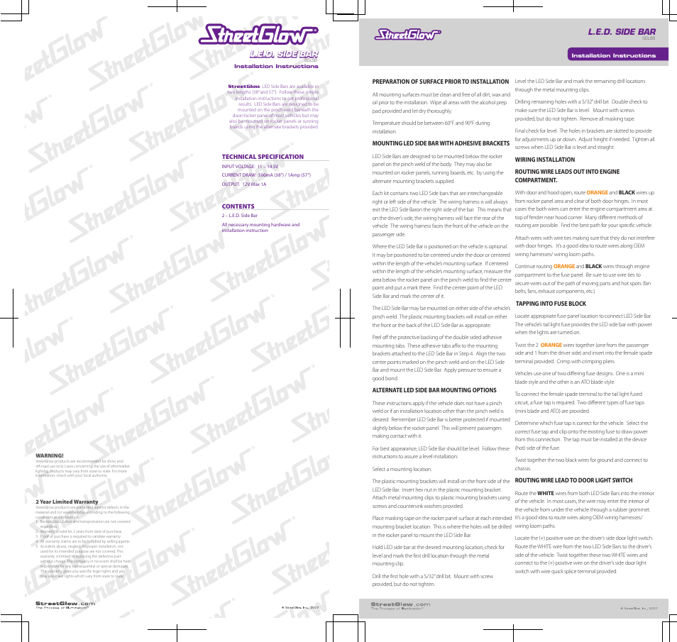 StreetGlow LED Sidebar User Manual | 1 page