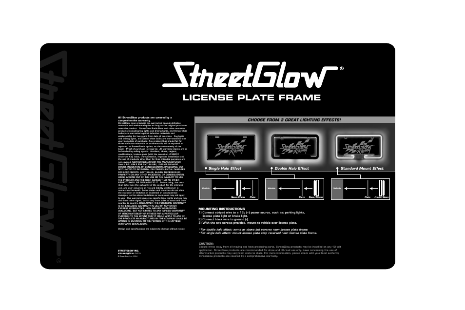 StreetGlow Neon License Plate Frame User Manual | 1 page