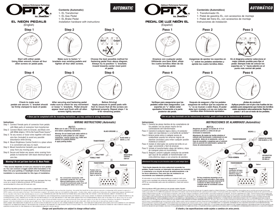 StreetGlow EL Lighted Pedals User Manual | 2 pages