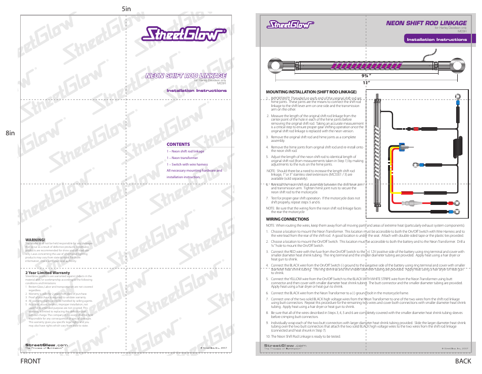 StreetGlow Neon Shift Linkage User Manual | 1 page