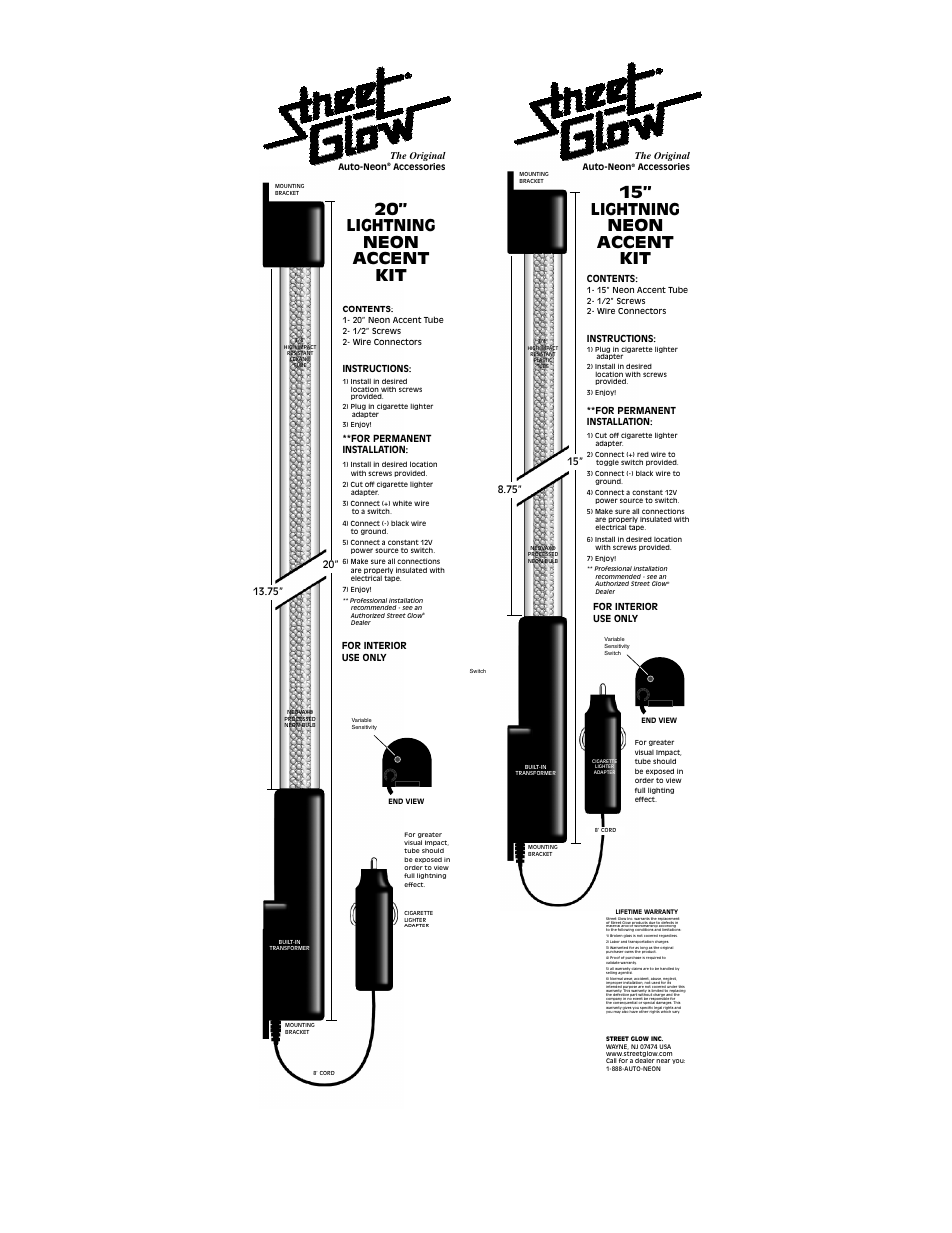 StreetGlow Lightning Neon Tubes User Manual | 1 page