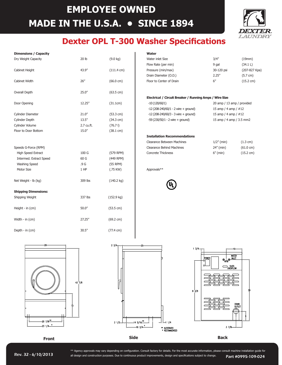 Dexter Laundry T-300 (On-Premise) User Manual | 2 pages