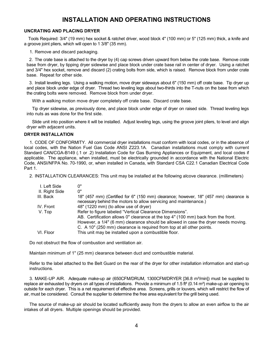 Installation and operating instructions | Dexter Laundry T-50X2 EXPRESS (Commercial) User Manual | Page 4 / 13