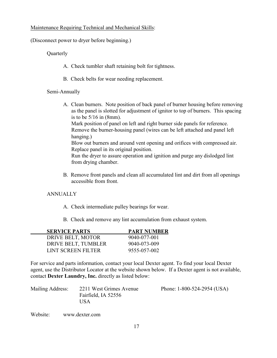 Dexter Laundry SWD EXPRESS User Manual | Page 17 / 17