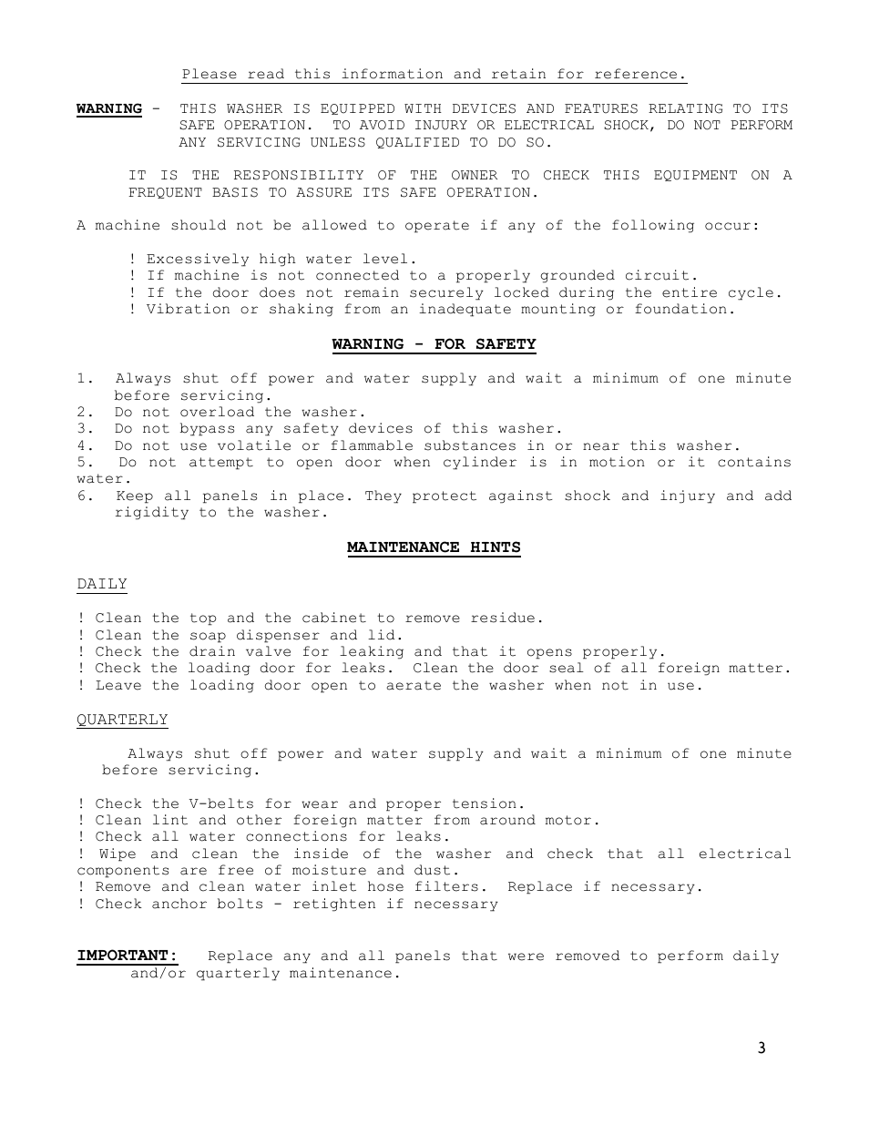 Dexter Laundry T-600 (30-Cycle) User Manual | Page 3 / 37