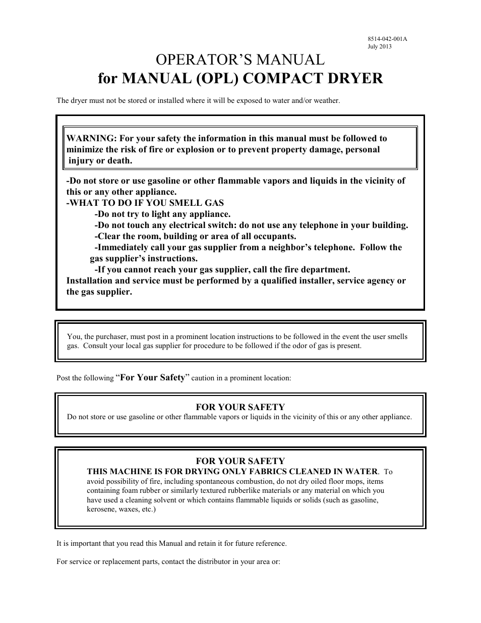 Dexter Laundry SWD EXPRESS - Dryer (On-Premise) User Manual | 13 pages