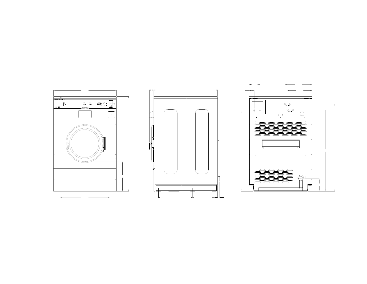 T1450 commercial washer mounting dimensions, Fron sid bac | Dexter Laundry T-1450 EXPRESS (Commercial) User Manual | Page 2 / 17