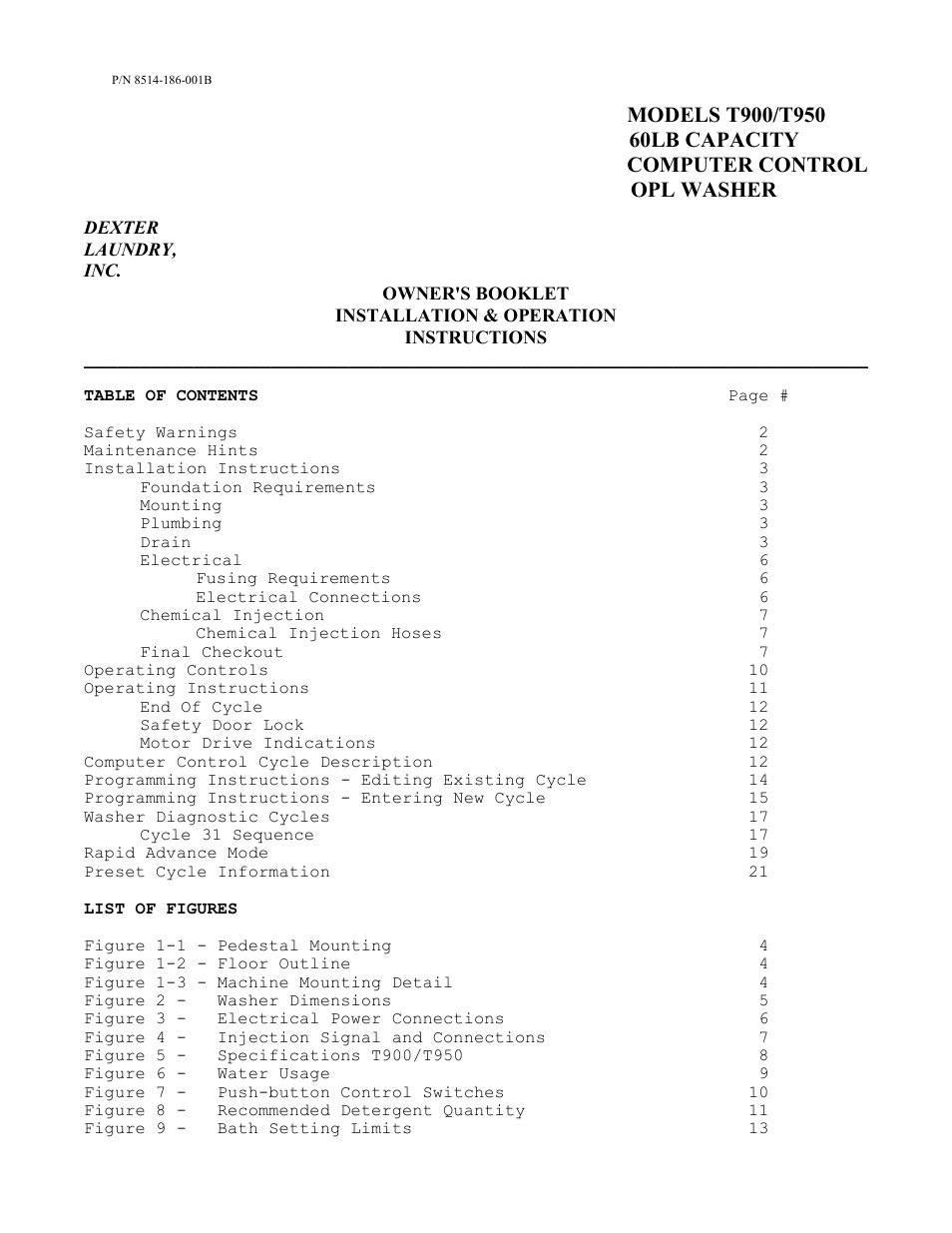 Dexter Laundry T-900 (30-Cycle) User Manual | 37 pages