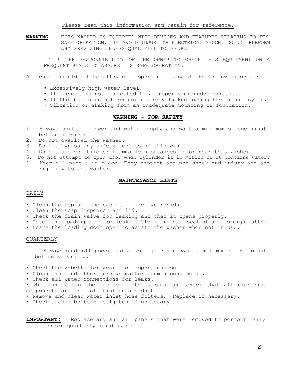 Dexter Laundry T-900 (30-Cycle) User Manual | Page 2 / 37