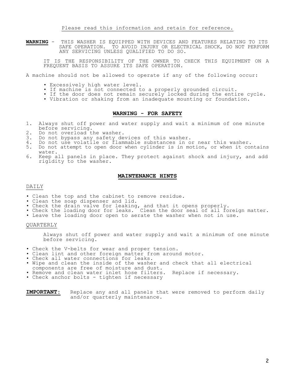 Dexter Laundry T-1200 (30-Cycle) User Manual | Page 2 / 33