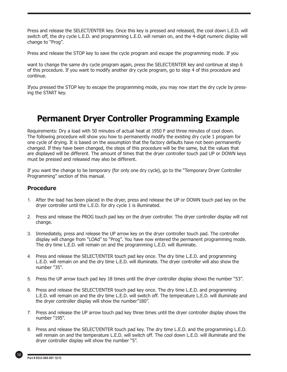 Permanent dryer controller programming example | Dexter Laundry T-50X2 EXPRESS (On-Premise) User Manual | Page 10 / 11