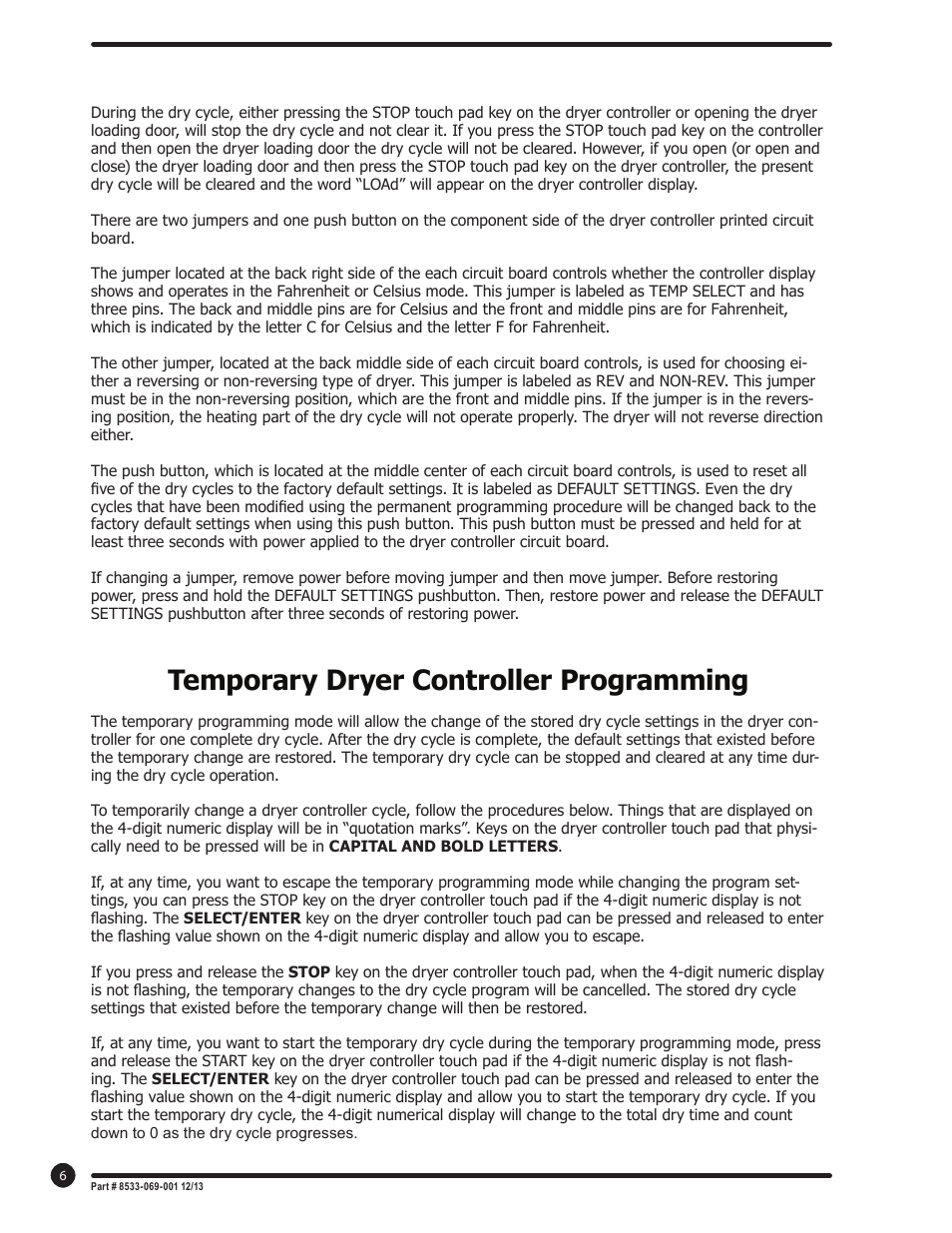 Temporary dryer controller programming | Dexter Laundry T-50X2 EXPRESS (On-Premise) User Manual | Page 6 / 11