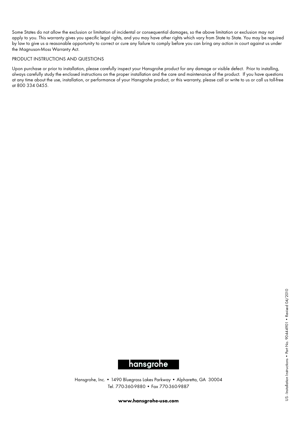 Factory Direct Hardware Hansgrohe 14148 Talis C User Manual | Page 12 / 12