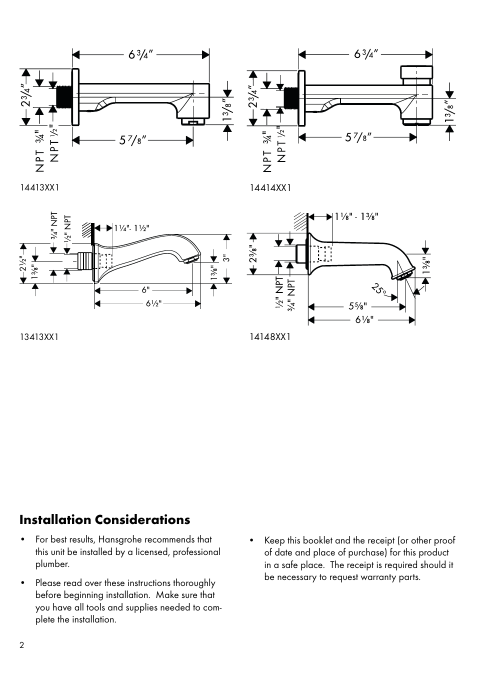Installation considerations | Factory Direct Hardware Hansgrohe 14148 Talis C User Manual | Page 2 / 12