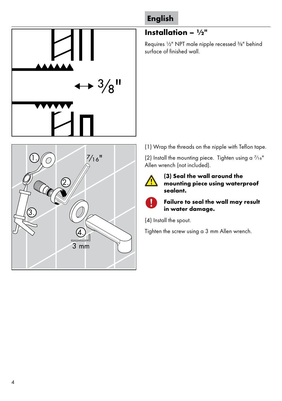English installation | Factory Direct Hardware Hansgrohe 14148 Talis C User Manual | Page 4 / 12