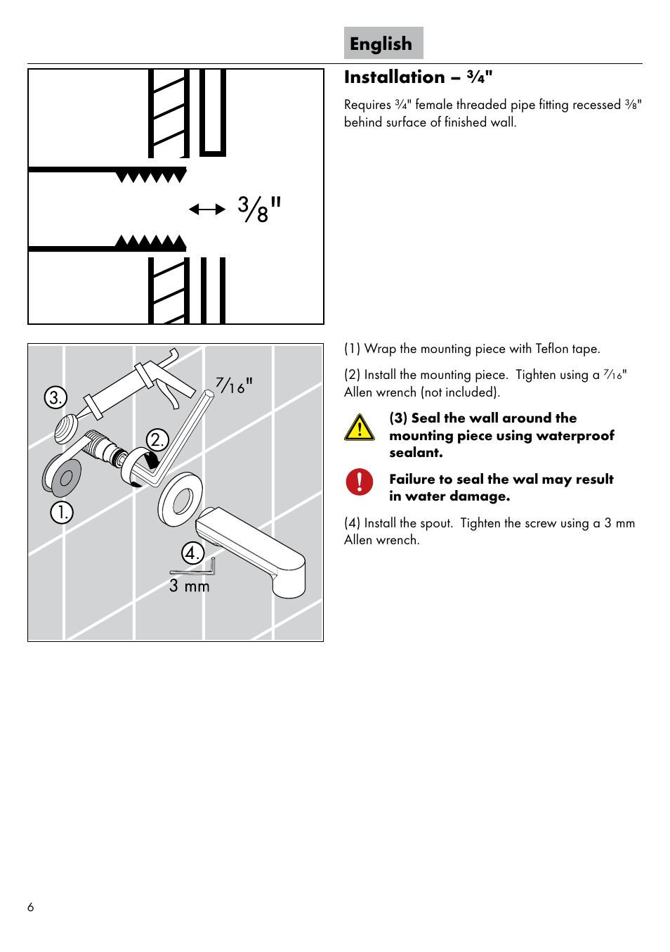 English installation | Factory Direct Hardware Hansgrohe 14148 Talis C User Manual | Page 6 / 12