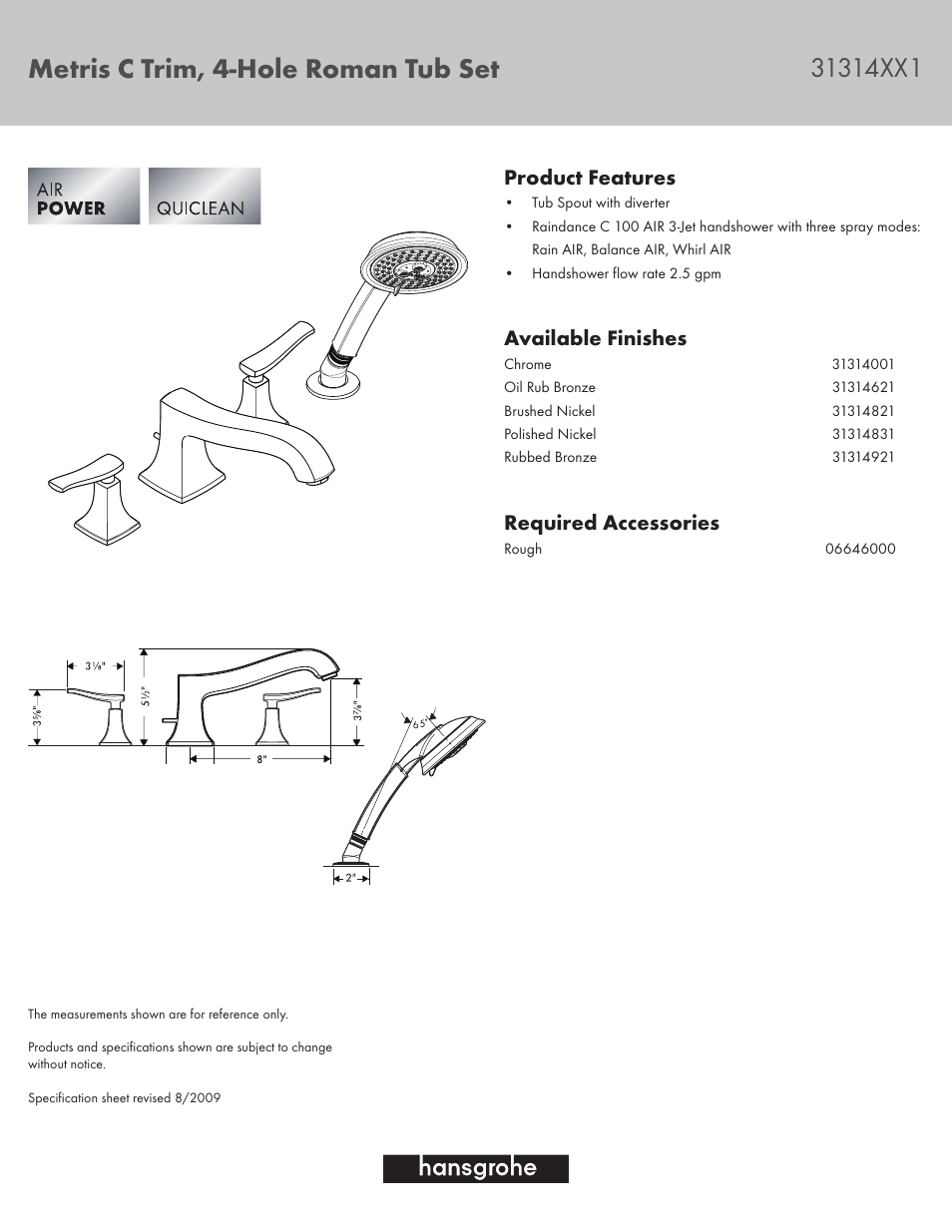 Factory Direct Hardware Hansgrohe 31314 Metris C User Manual | 1 page