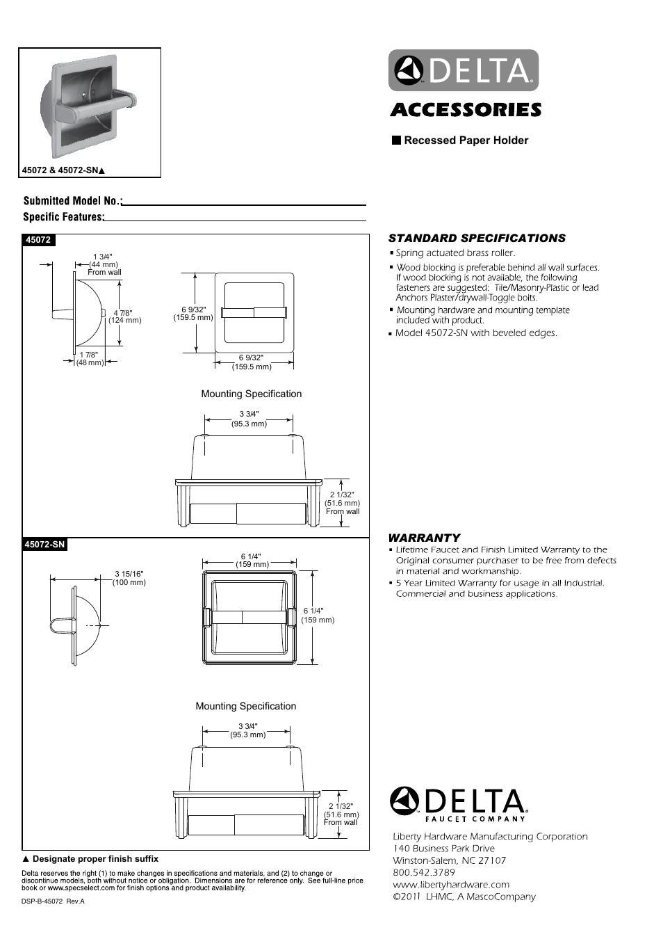 Factory Direct Hardware Delta 45072 User Manual | 1 page