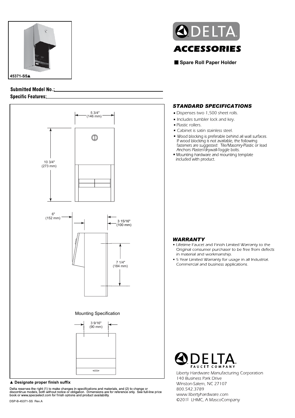 Factory Direct Hardware Delta 45371 User Manual | 1 page