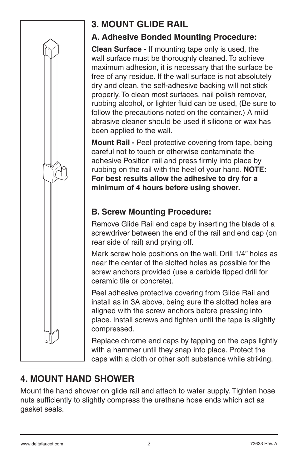 Mount glide rail, Mount hand shower | Factory Direct Hardware Delta 55531 Universal User Manual | Page 2 / 2