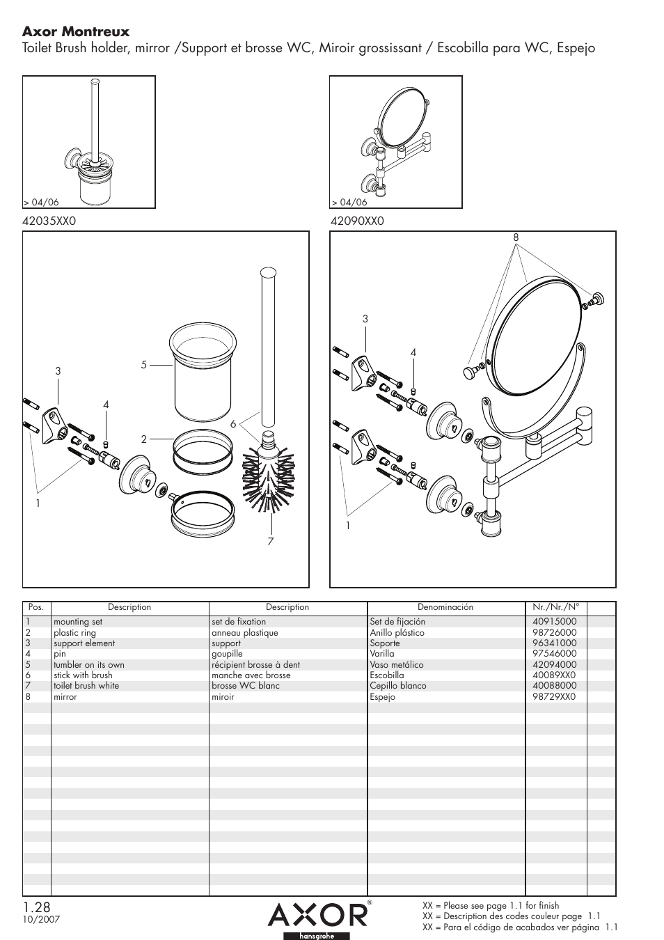 Factory Direct Hardware Hansgrohe 42035 Axor Montreux User Manual | 1 page