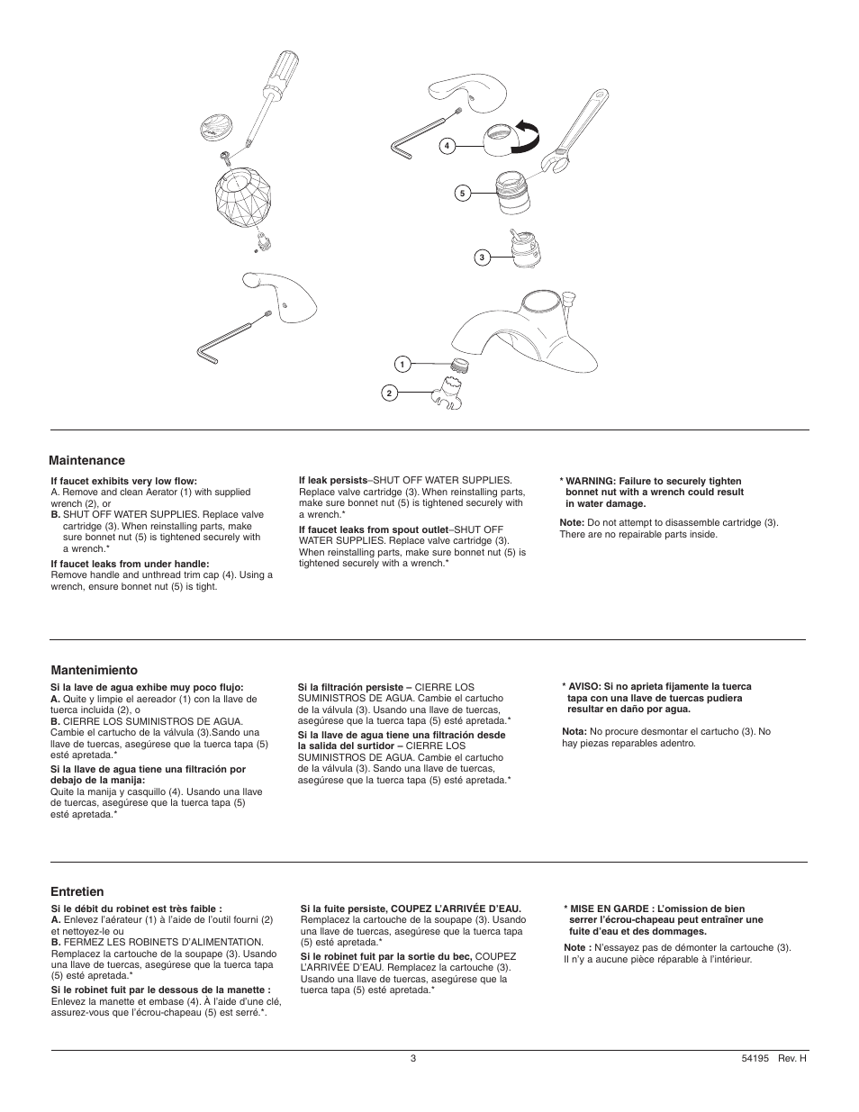 Maintenance mantenimiento entretien | Factory Direct Hardware Delta 520-MPU-DST User Manual | Page 3 / 12