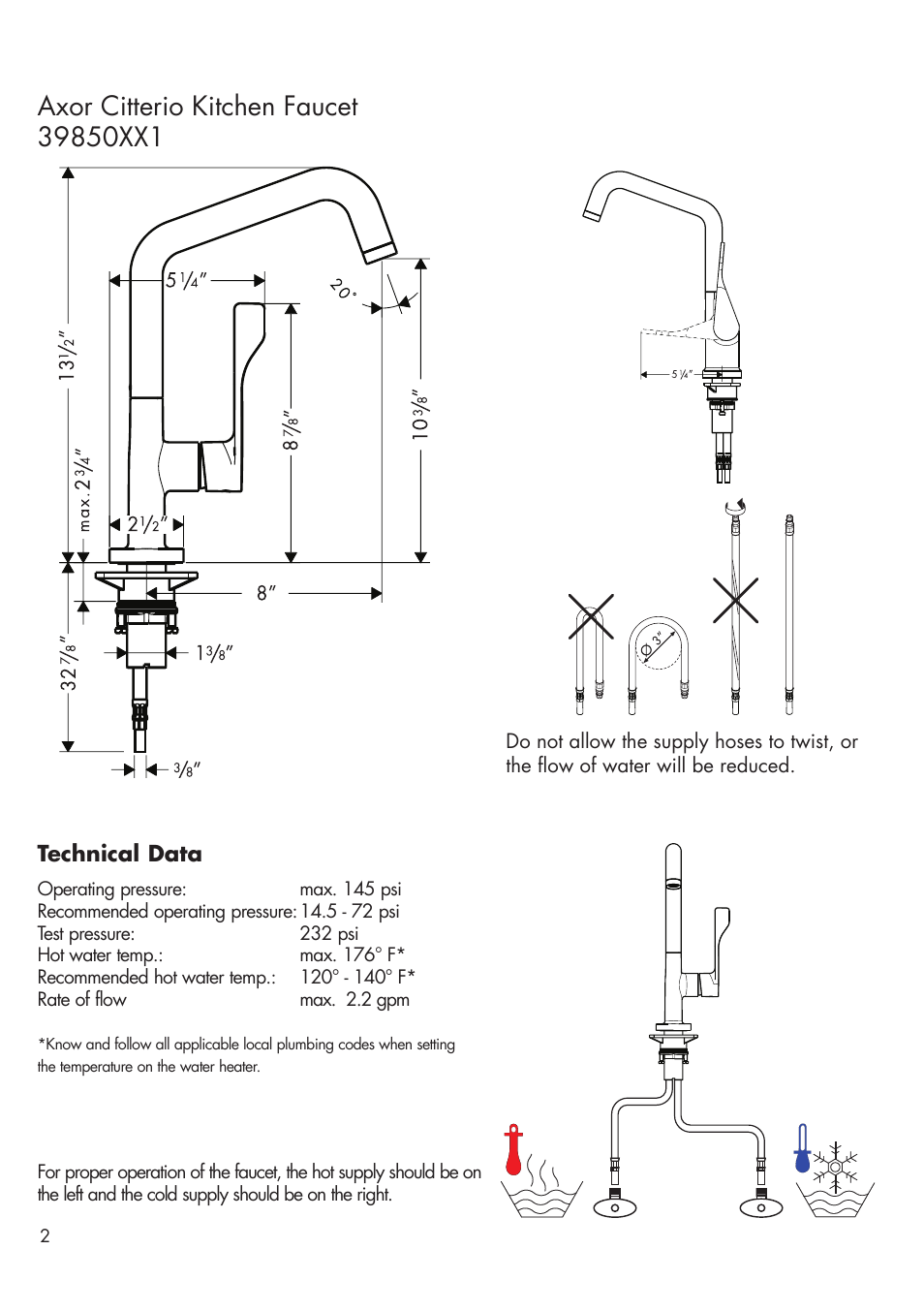 Factory Direct Hardware Hansgrohe 39850 Axor Citterio User Manual | Page 2 / 8