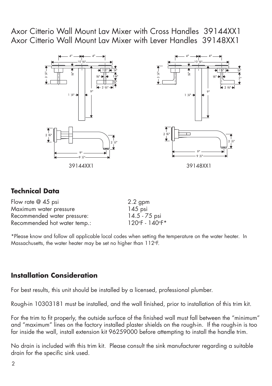 Factory Direct Hardware Hansgrohe 39148 User Manual | Page 2 / 8