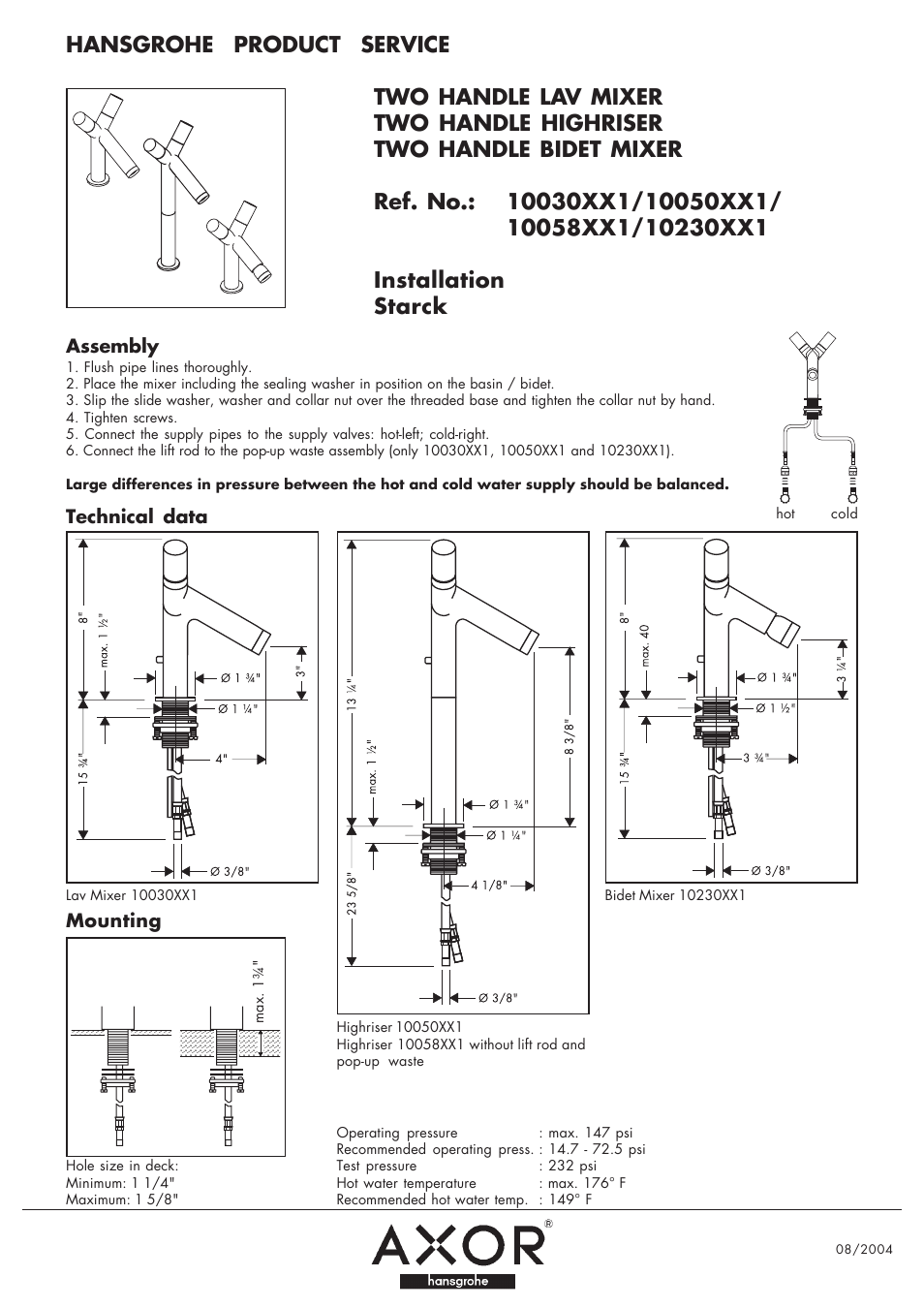 Factory Direct Hardware Hansgrohe 10050 User Manual | 4 pages