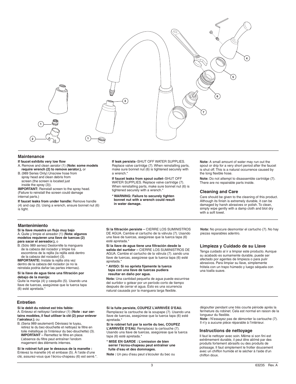 Maintenance, Mantenimiento, Entretien | Cleaning and care, Instructions de nettoyage, Limpieza y cuidado de su llave | Factory Direct Hardware Delta 19950-SD-DST Arabella User Manual | Page 3 / 16