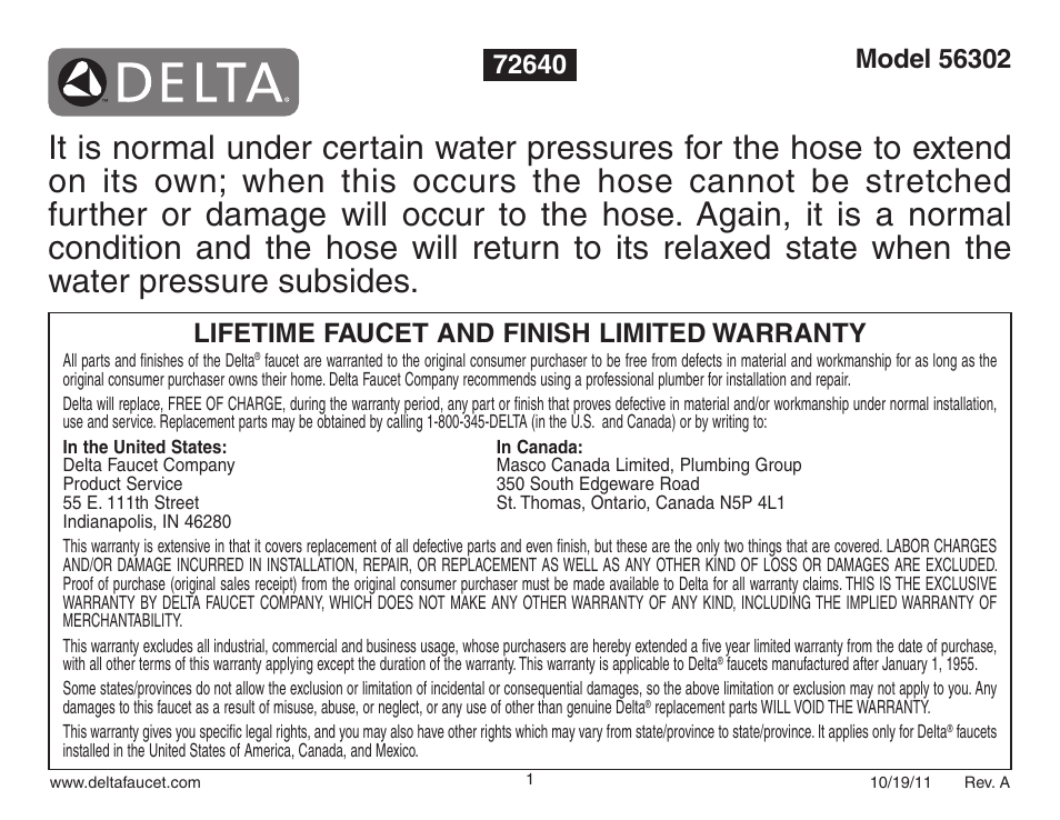 Factory Direct Hardware Delta 56302 Universal User Manual | 2 pages