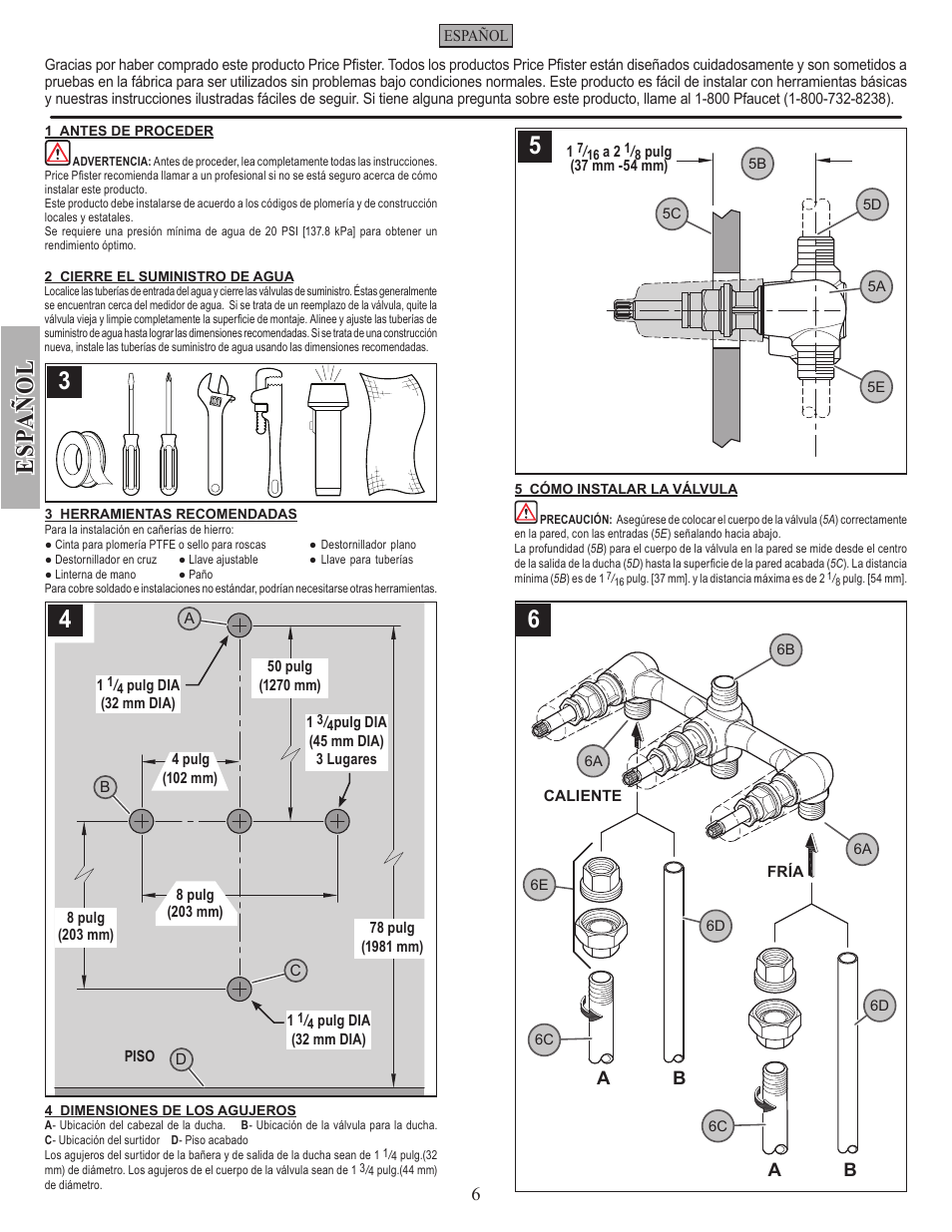 Es pa ñ o l | Factory Direct Hardware Pfister 001-9120 01 Series User Manual | Page 6 / 14