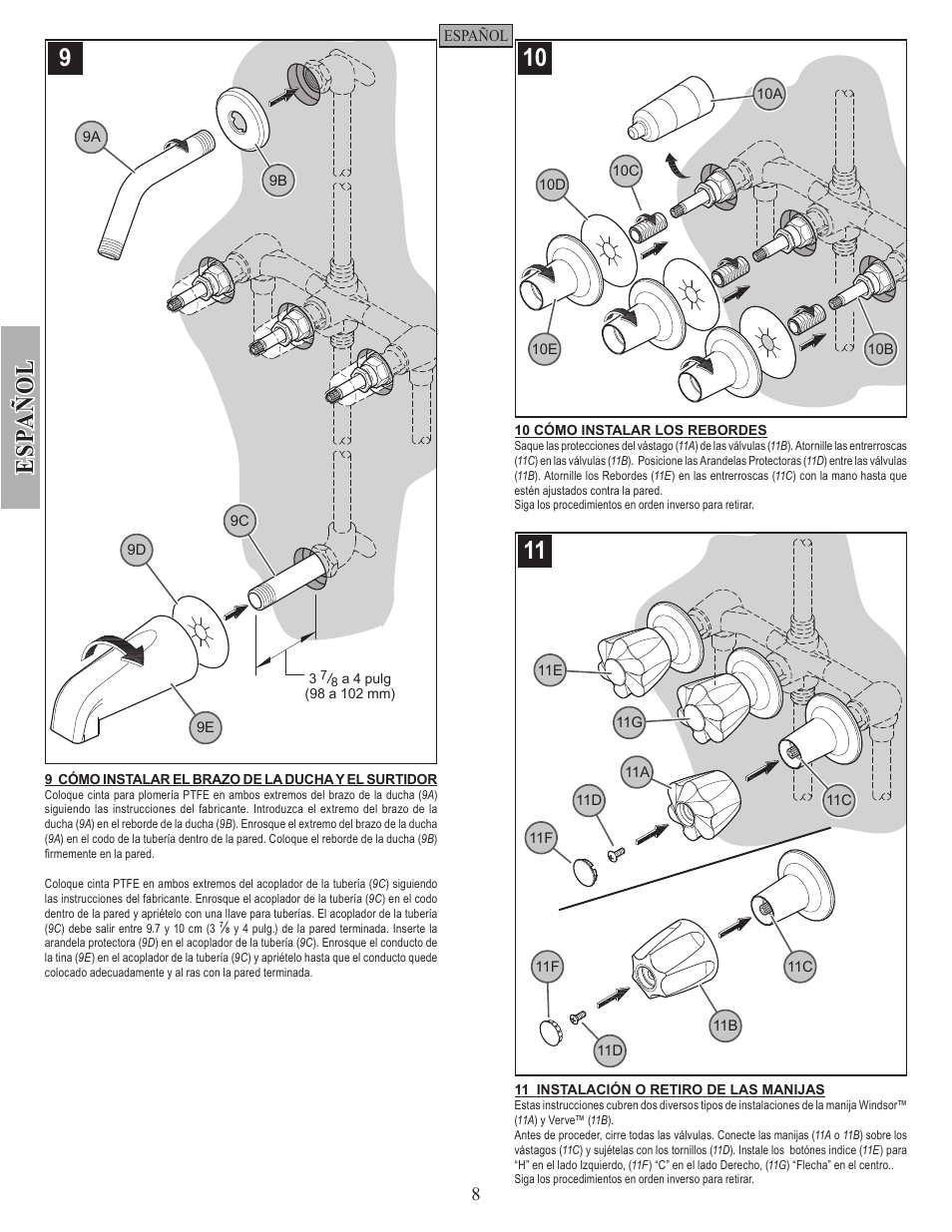 Es pa ñ o l | Factory Direct Hardware Pfister 001-9120 01 Series User Manual | Page 8 / 14