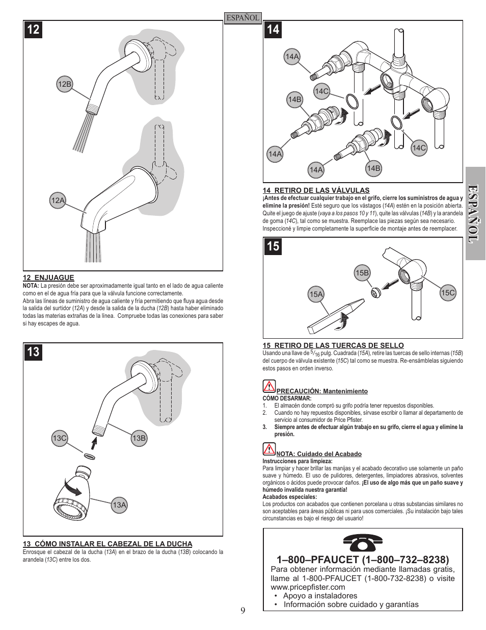 Es pa ñ o l | Factory Direct Hardware Pfister 001-9120 01 Series User Manual | Page 9 / 14