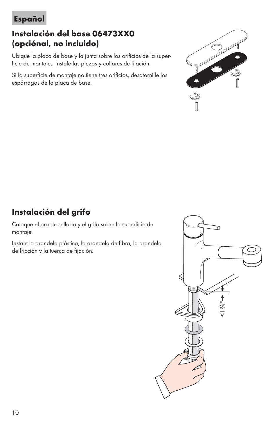 Español instalación del grifo | Factory Direct Hardware Hansgrohe 06462 Talis S User Manual | Page 10 / 20