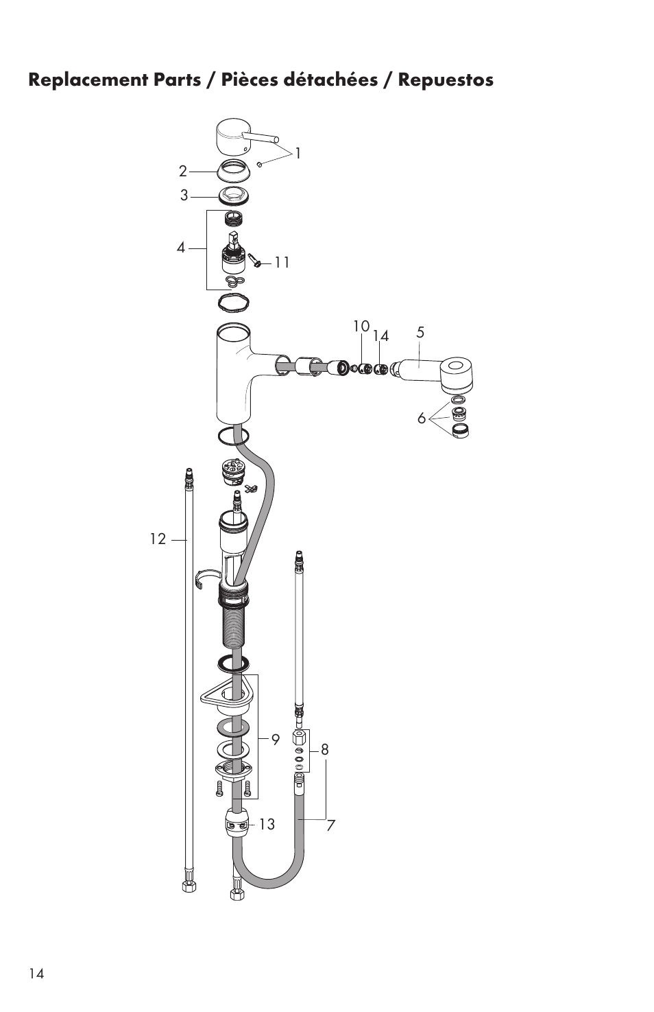 Replacement parts / pièces détachées / repuestos | Factory Direct Hardware Hansgrohe 06462 Talis S User Manual | Page 14 / 20