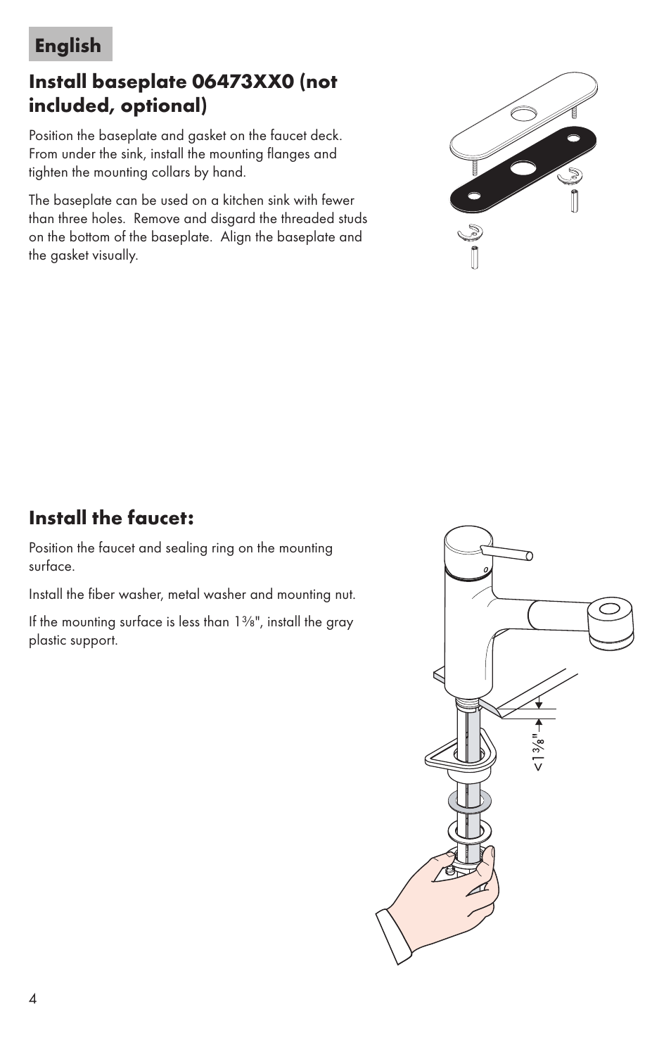 Install the faucet, English | Factory Direct Hardware Hansgrohe 06462 Talis S User Manual | Page 4 / 20